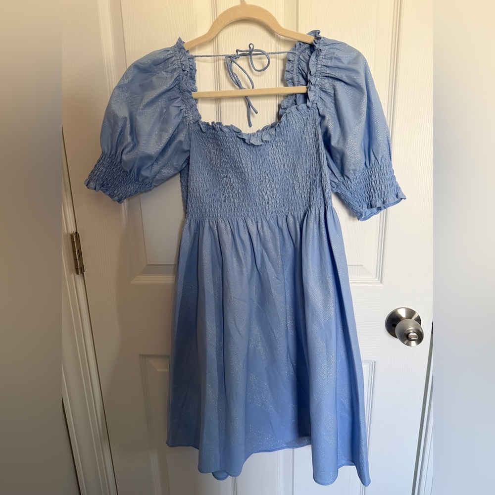 Hill House Light Blue Puff Sleeve Mini Dress